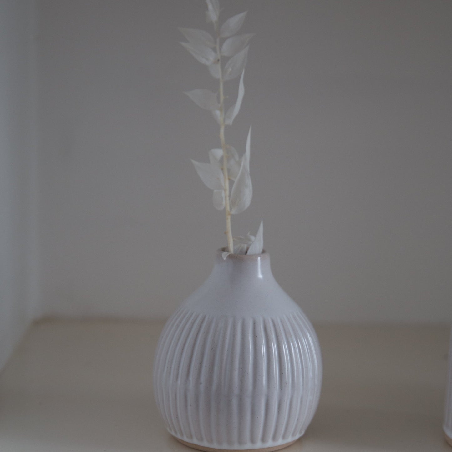 White Grooved Bud Vases