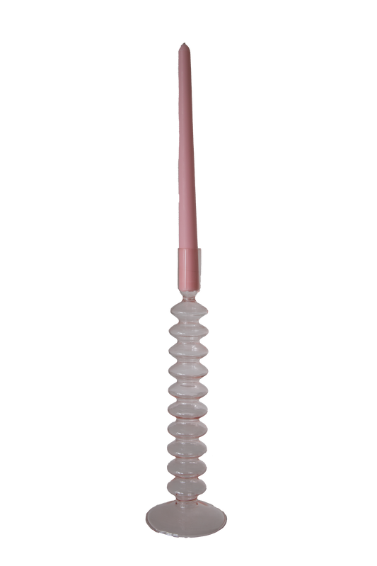 Maegen Taper Candle Holder - Rose Quart Coloured Glass