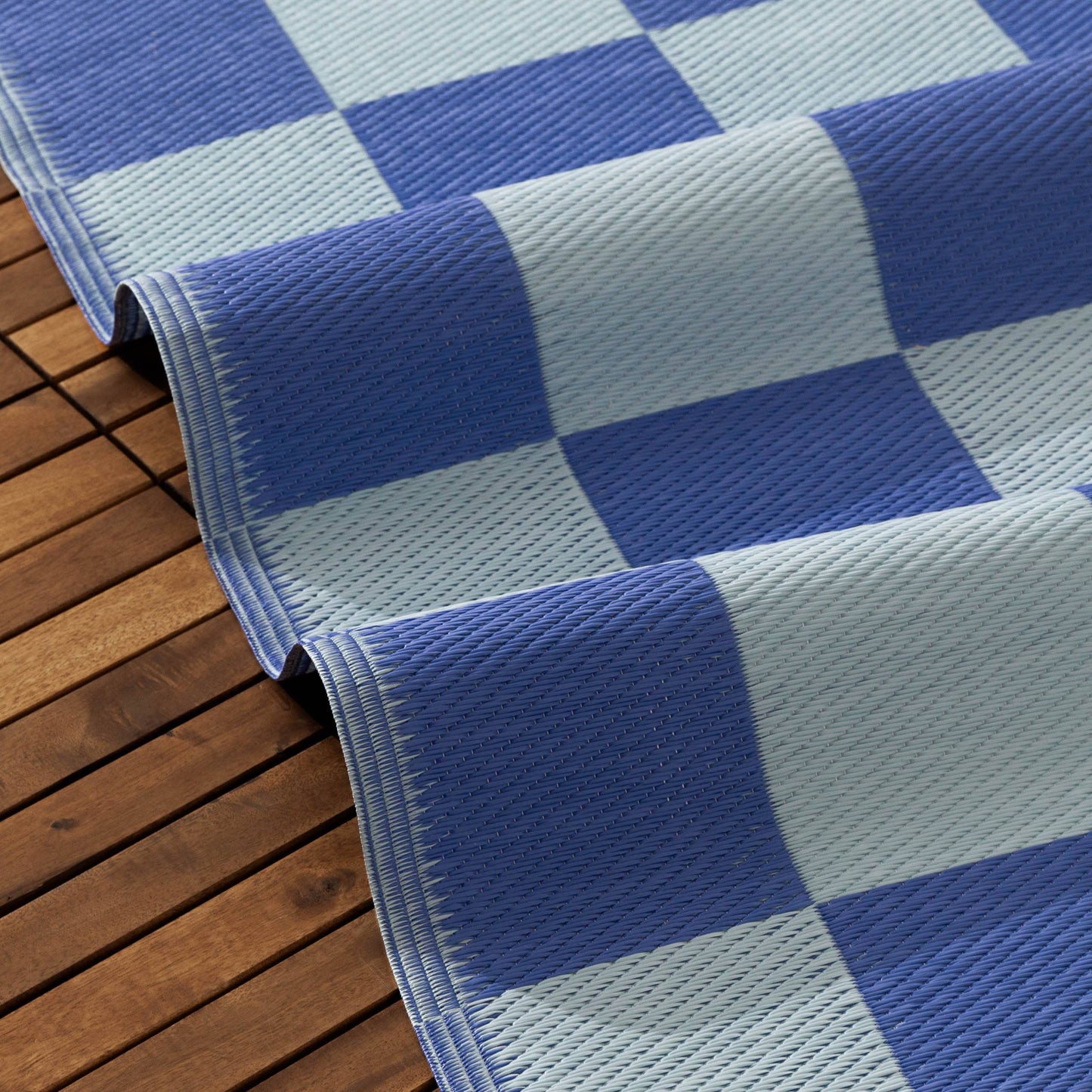 Blue Checkerboard Outdoor 100% Recycled Rug