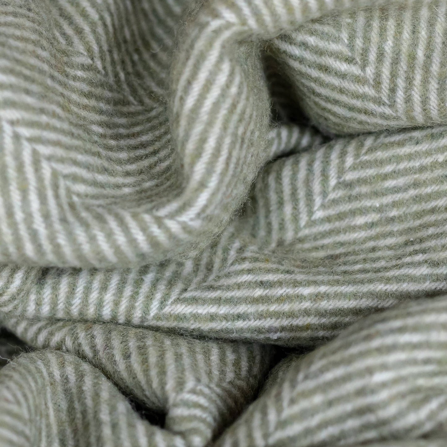 Recycled Wool Blanket in Olive Herringbone