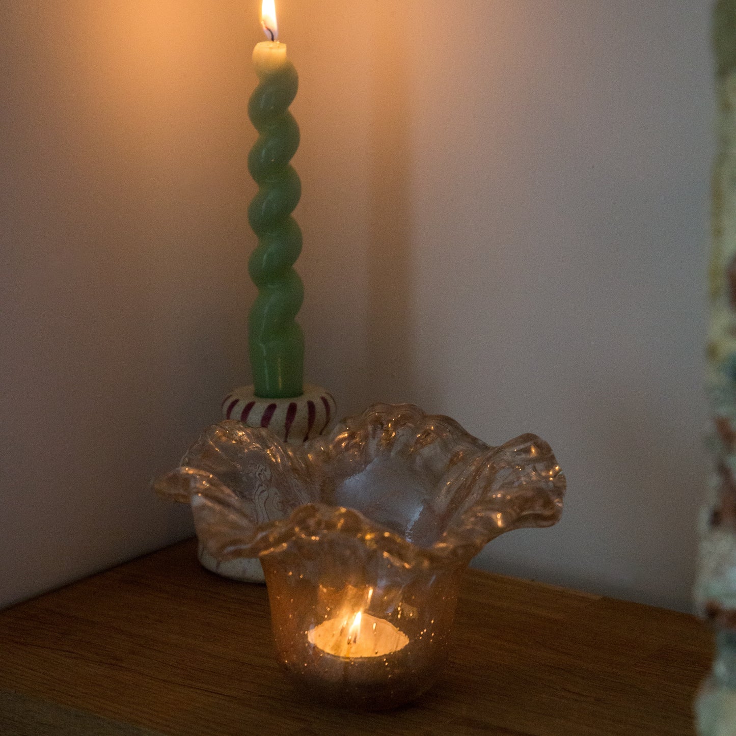 Vintage Pink Glass Tea Light Bowl