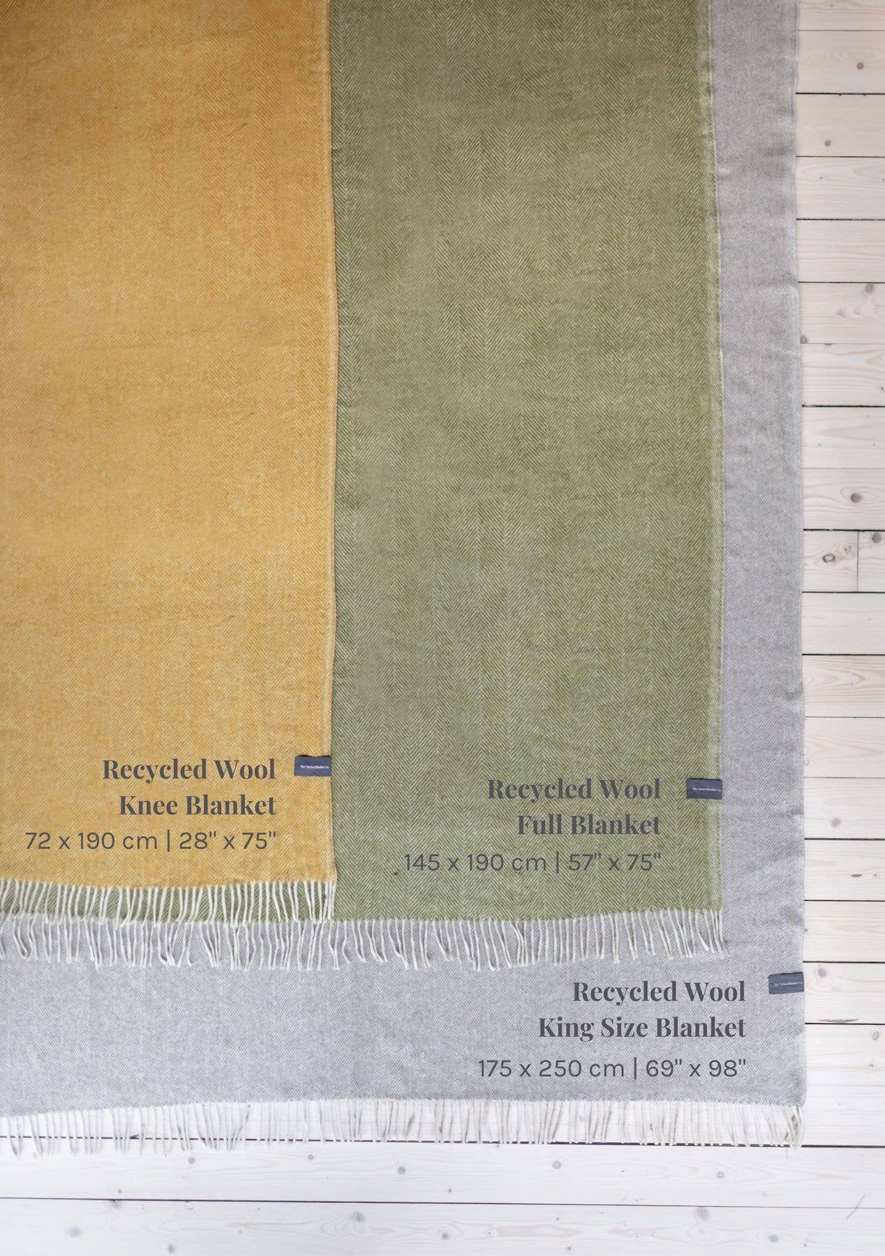 Recycled Wool Blanket in Olive Herringbone