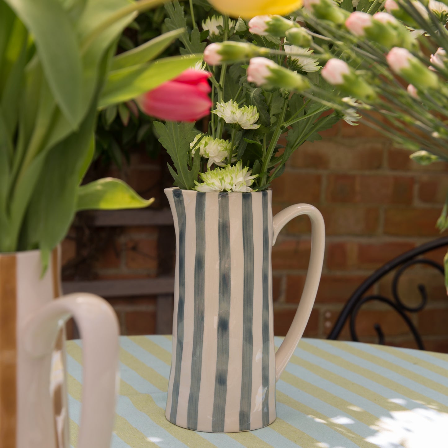 Bloomingville Begonia Striped Jug in Green or Brown