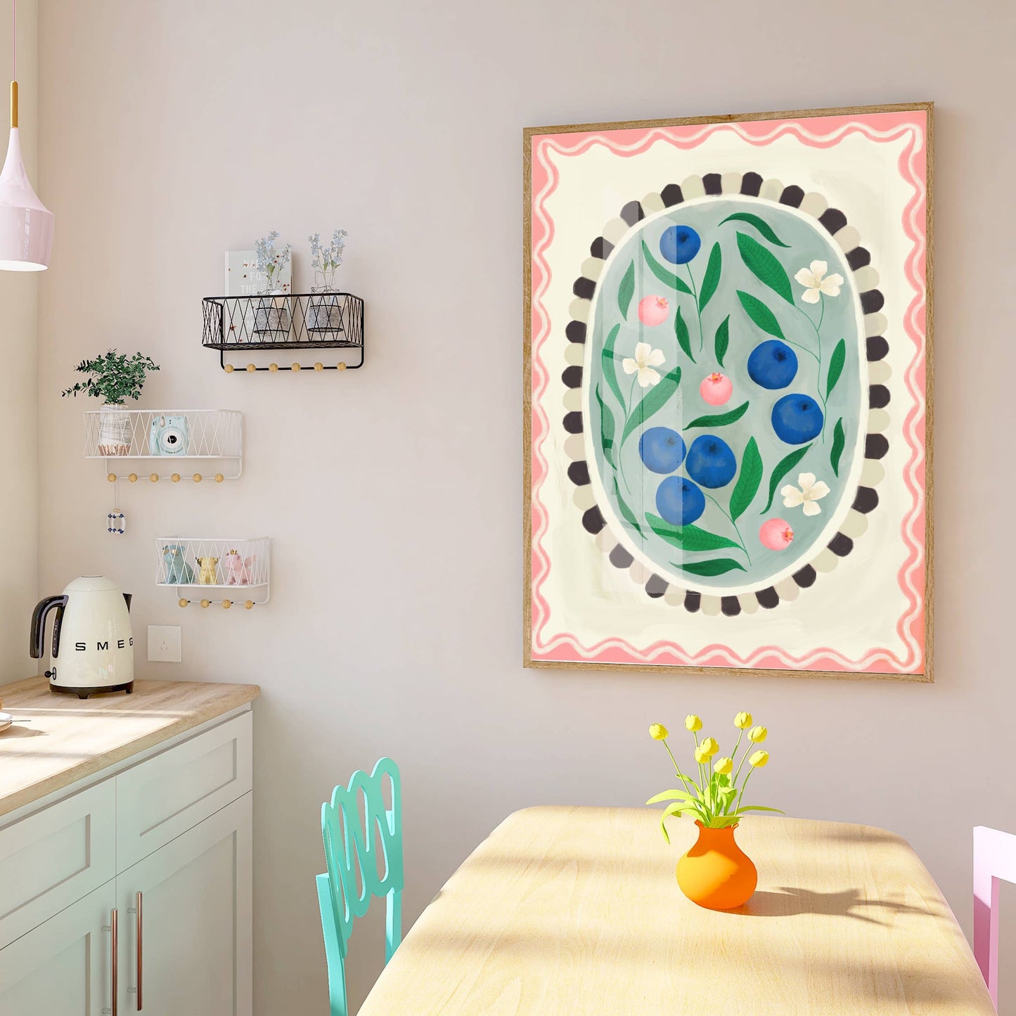 Kate Fox Blueberry Oval Hand Drawn Art Print in A3