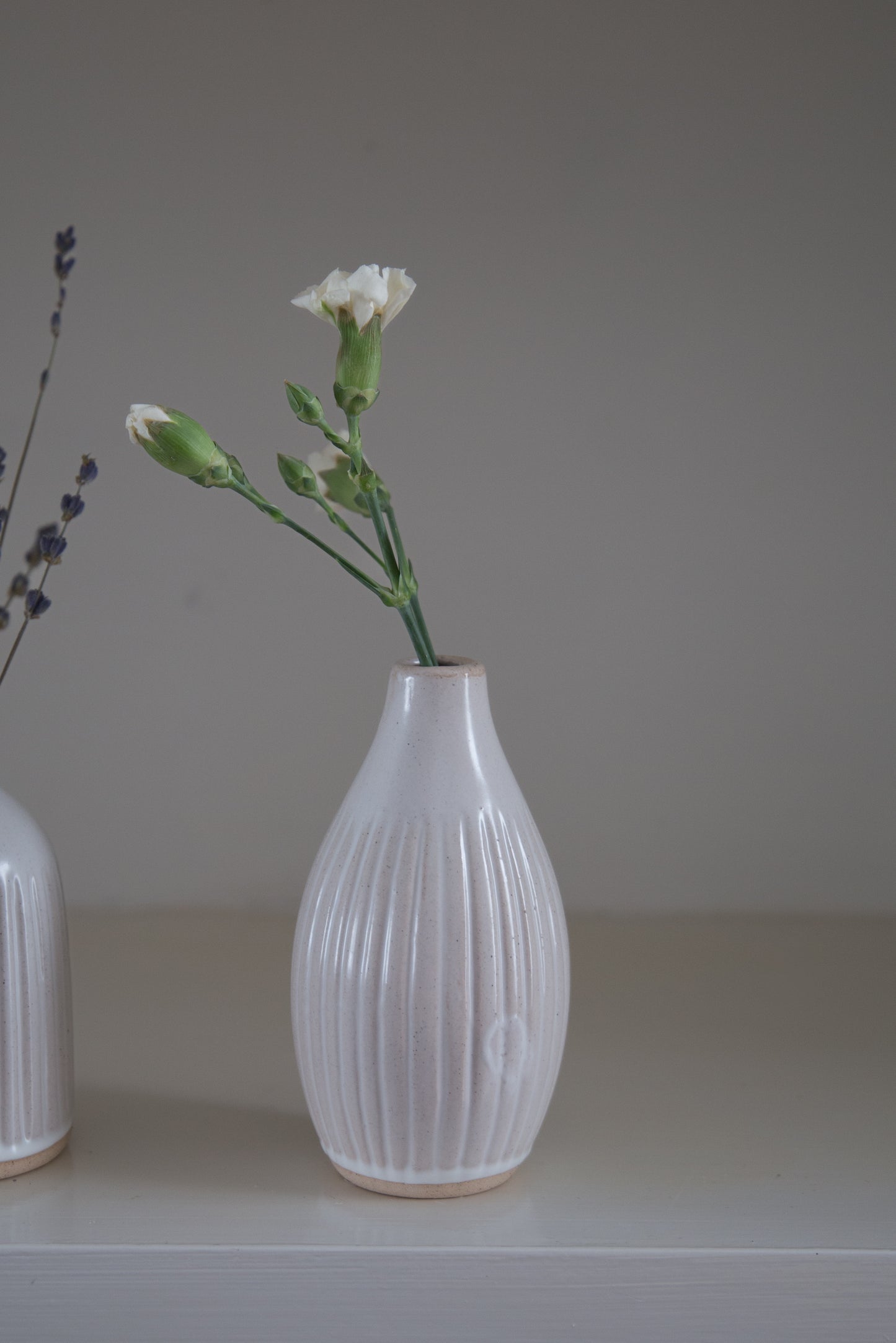 White Grooved Bud Vases