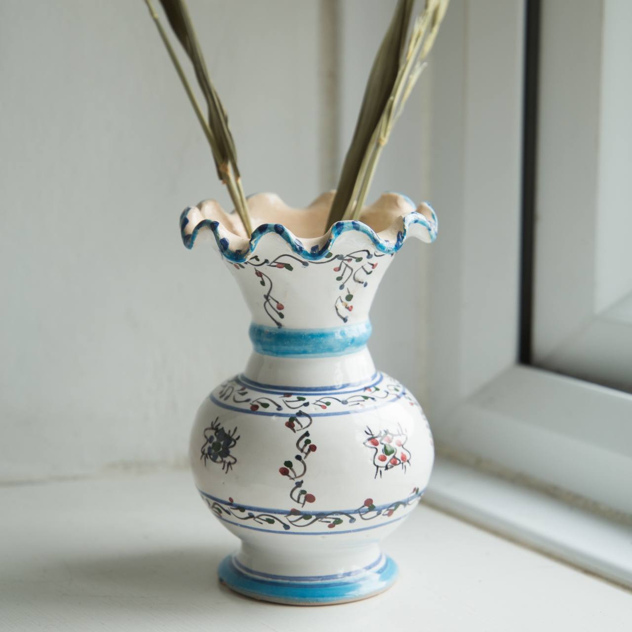 Vintage and Preloved Ruffled Spanish Vase in Blue