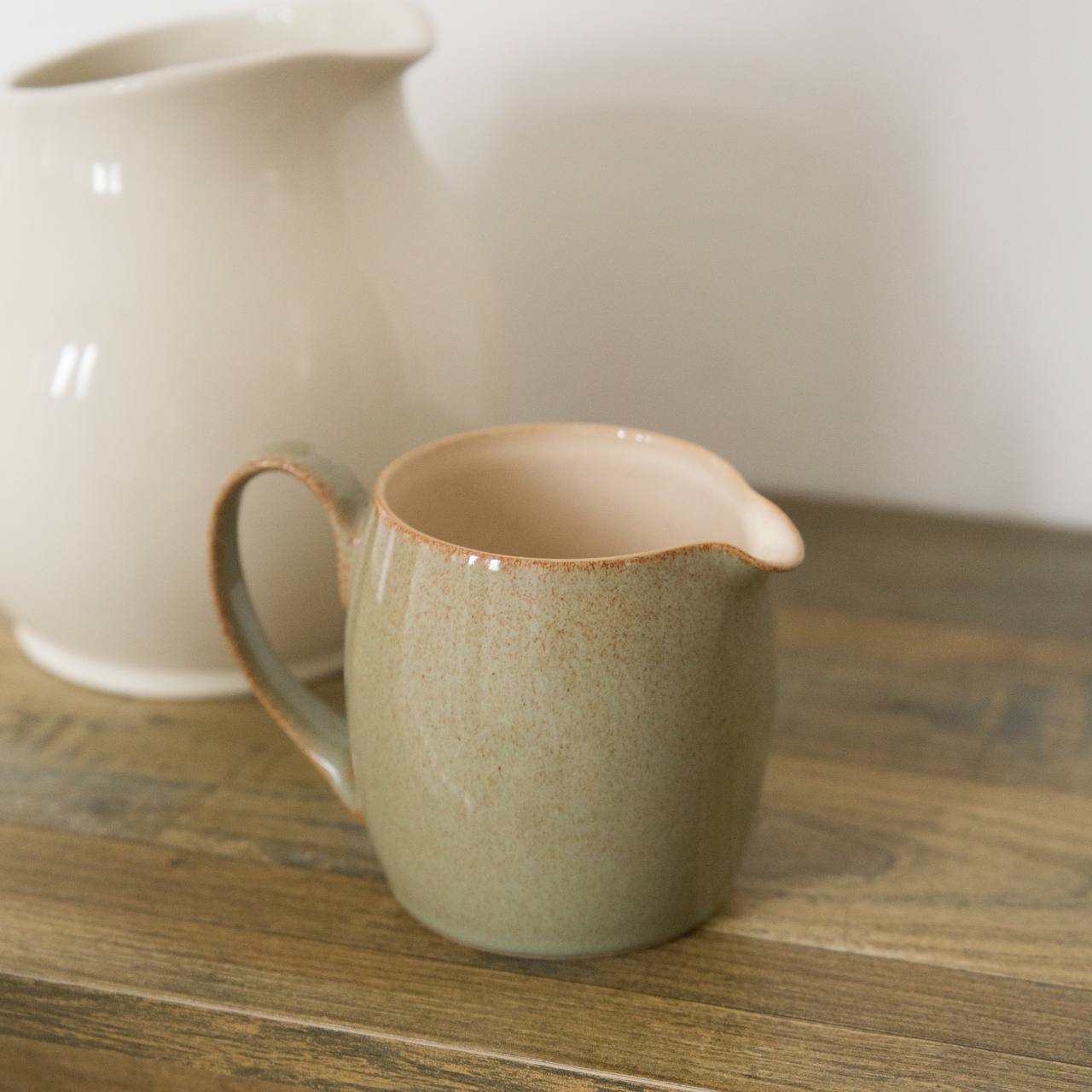Vintage and Preloved Rustic Milk Jug in Beige Brown