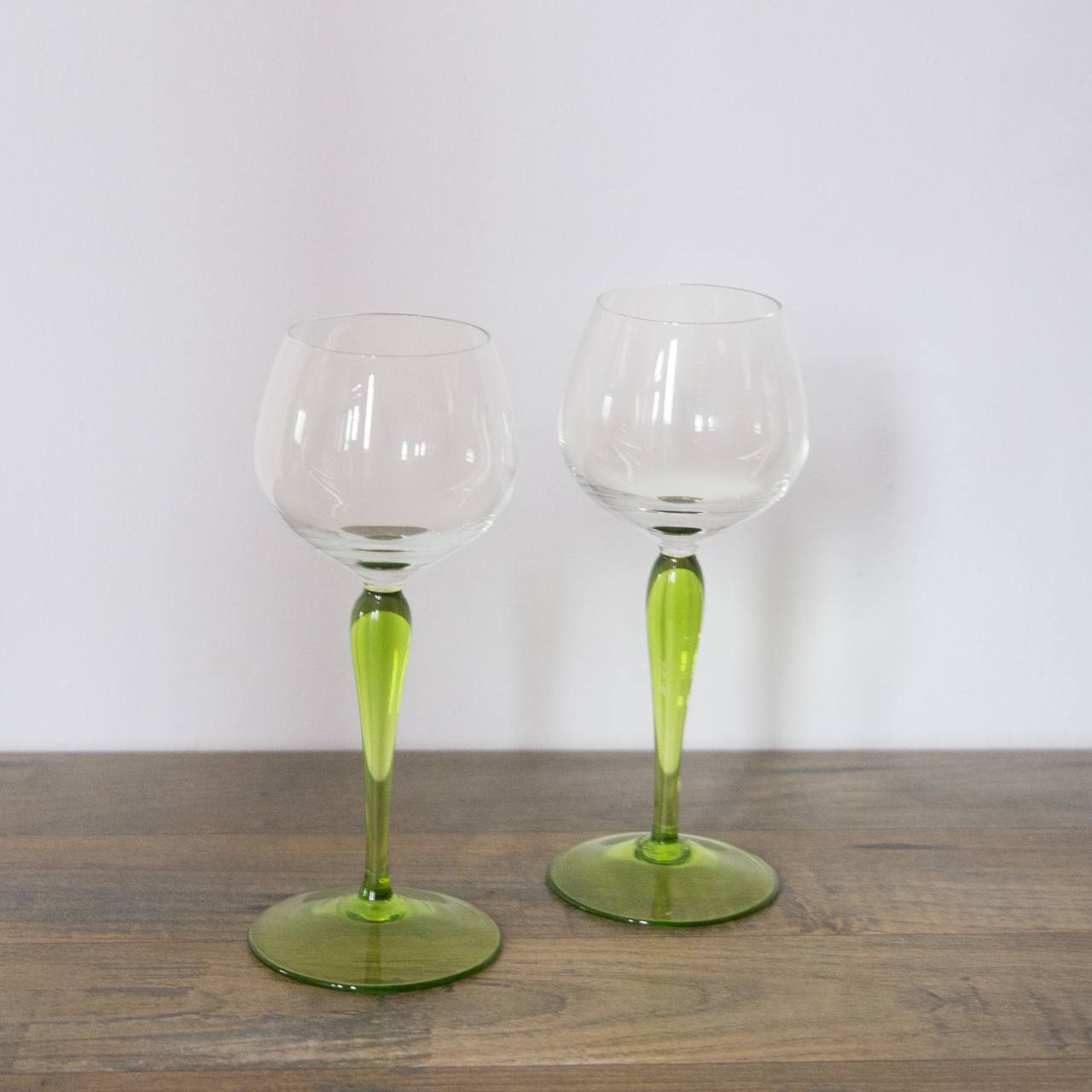 Vintage and Preloved Green Stemmed Wine Glasses Set of Two