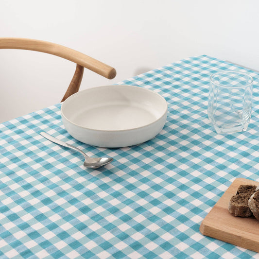 SG Hogar Light Blue Gingham Tablecloth in Various Sizes