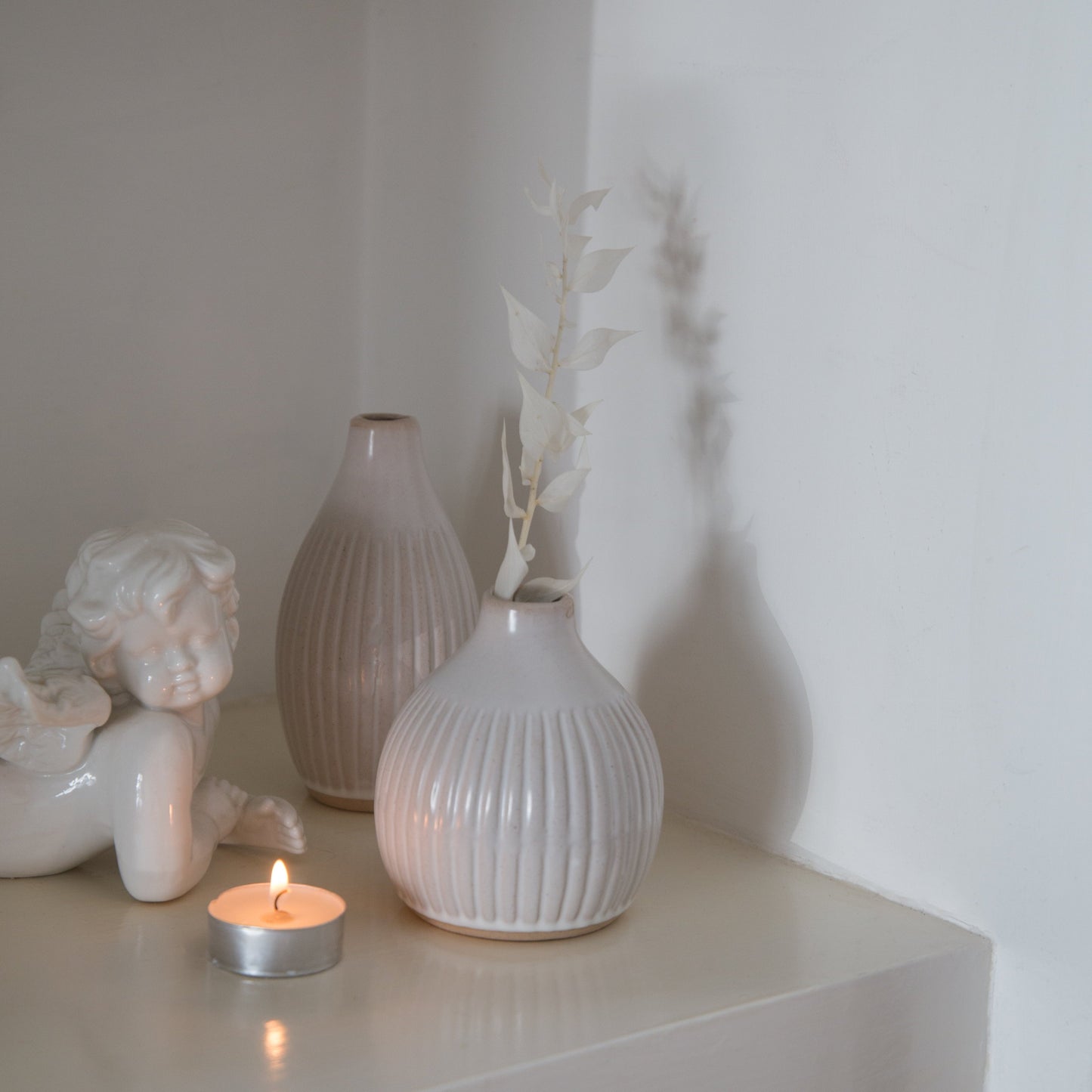 White Grooved Bud Vases