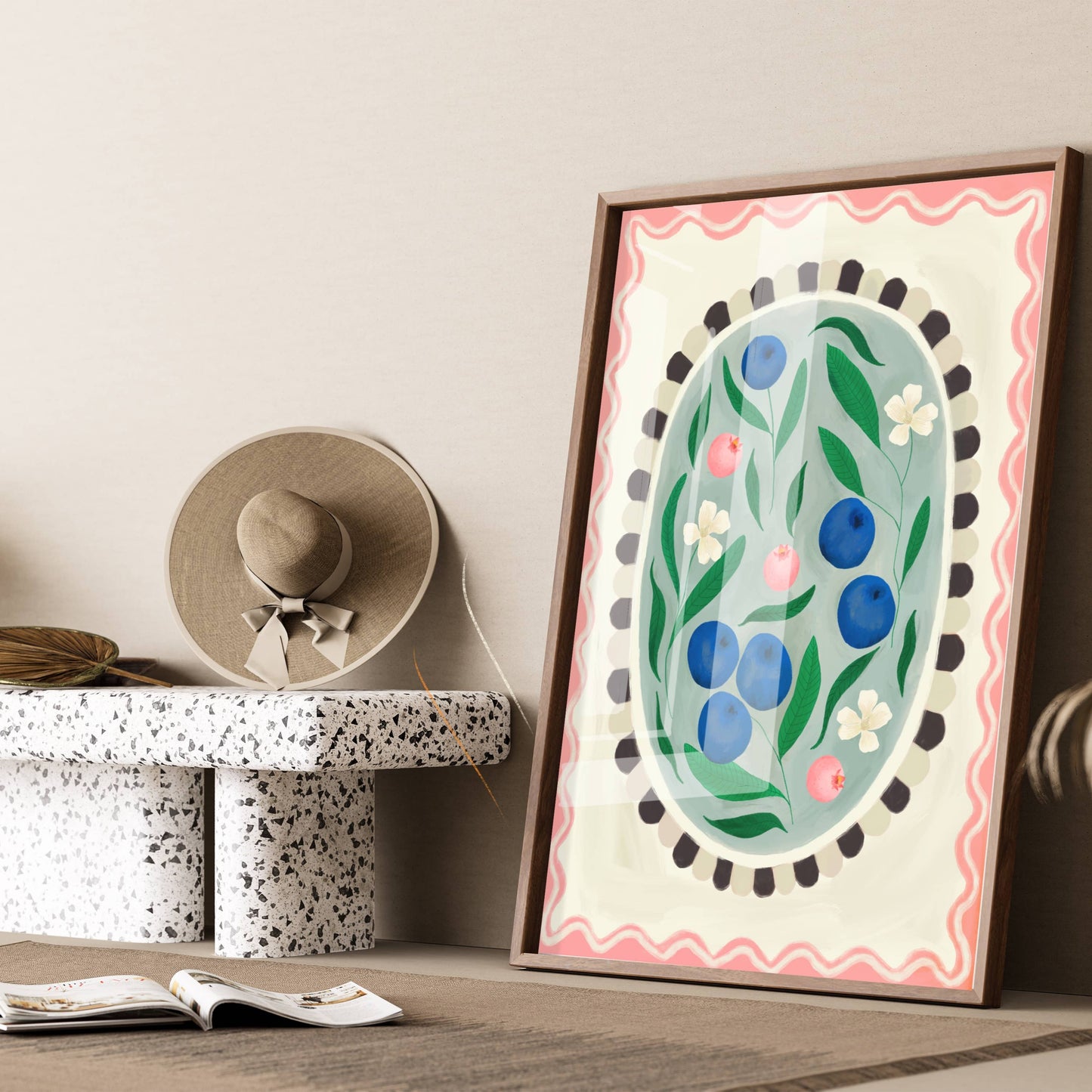 Kate Fox Blueberry Oval Hand Drawn Art Print in A3