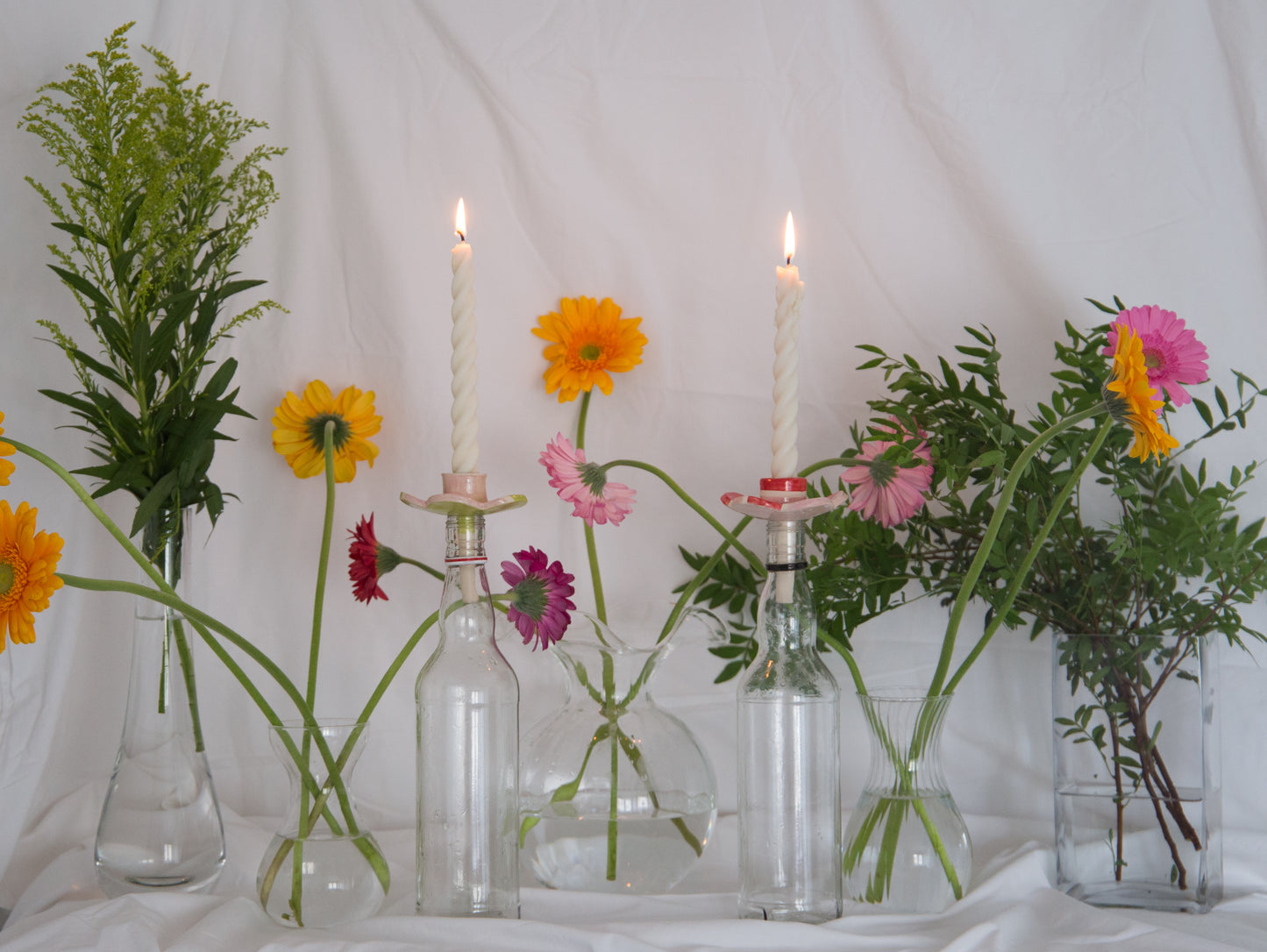 Ruffles & Riot Ceramic Wine Bottle Candle Holder