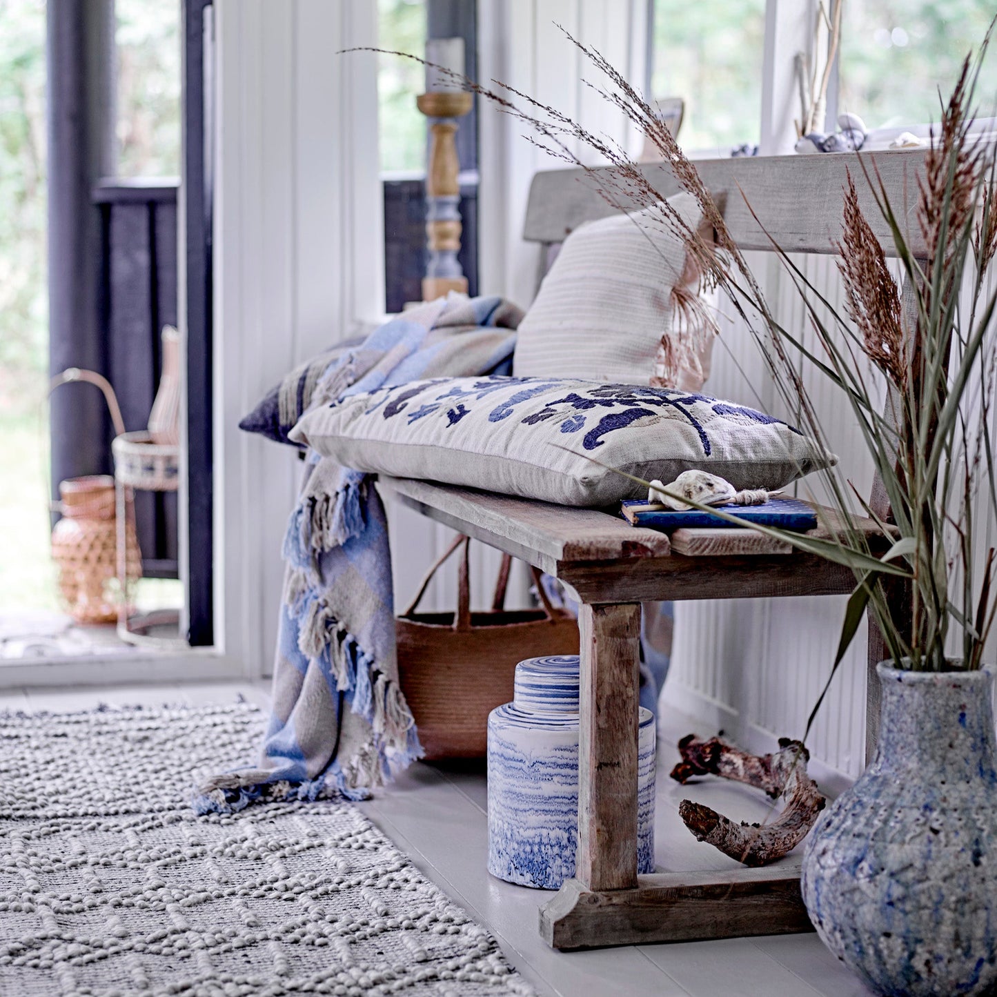 Bloomingville Largs Recycled Cotton Throw in Blue Stripe