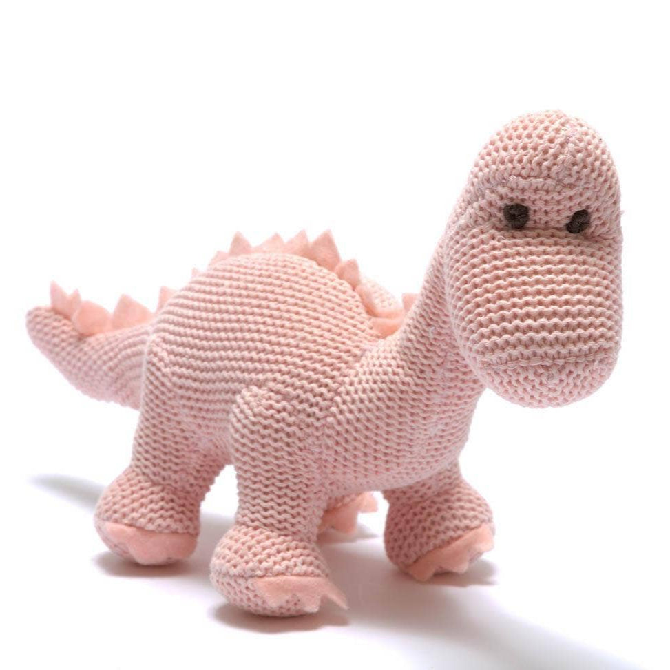 Best Years Knitted Organic Cotton Pink Diplodocus Dinosaur Baby Rattle