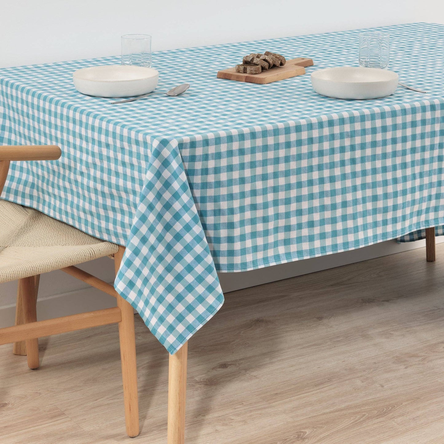 SG Hogar Light Blue Gingham Tablecloth in Various Sizes