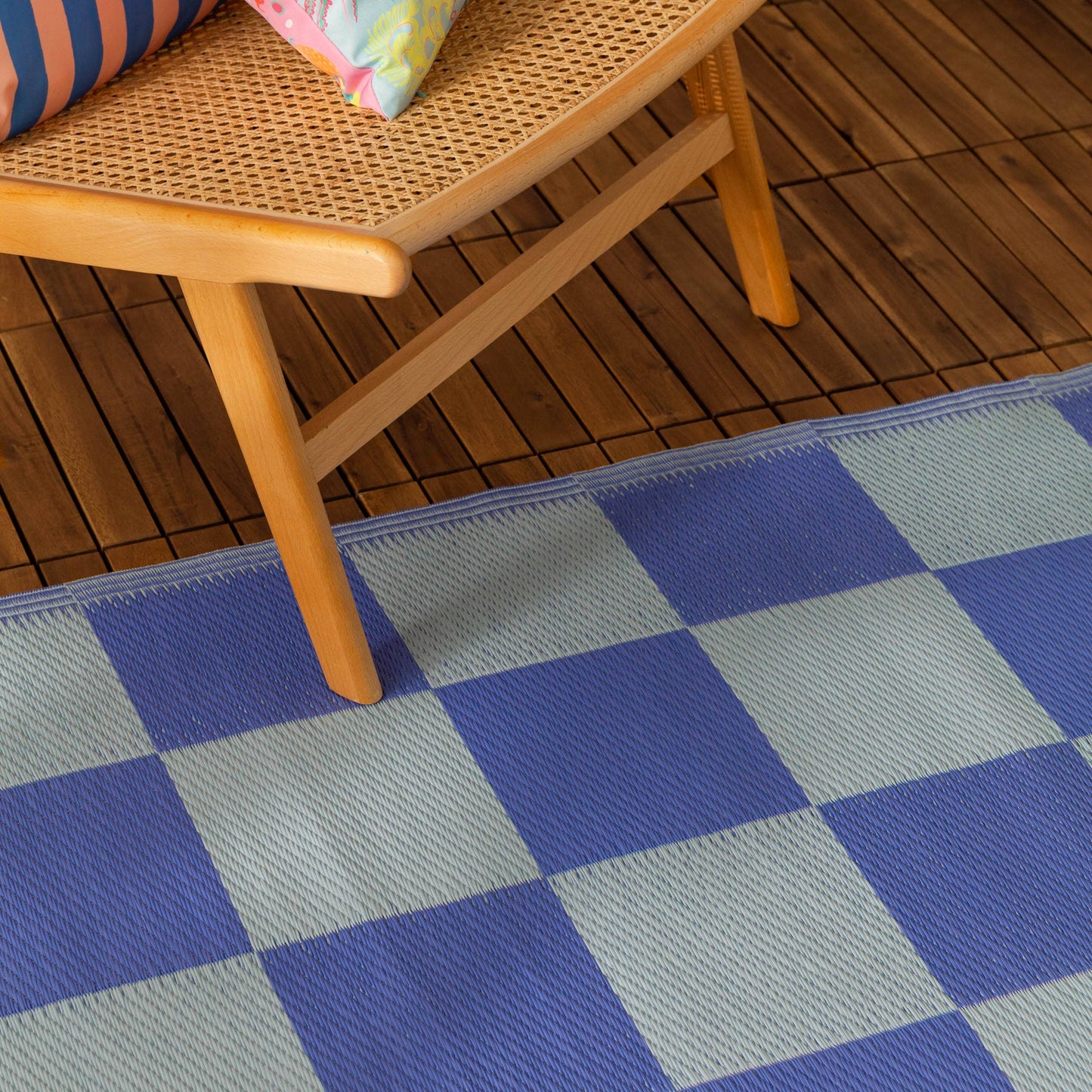Blue Checkerboard Outdoor 100% Recycled Rug