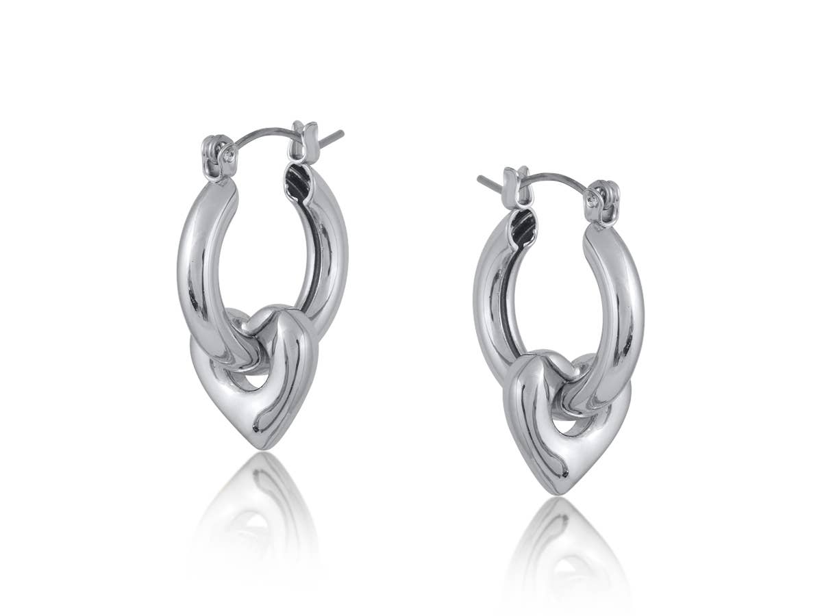 Big Metal London Gemma Heart Drop Hoop Earrings