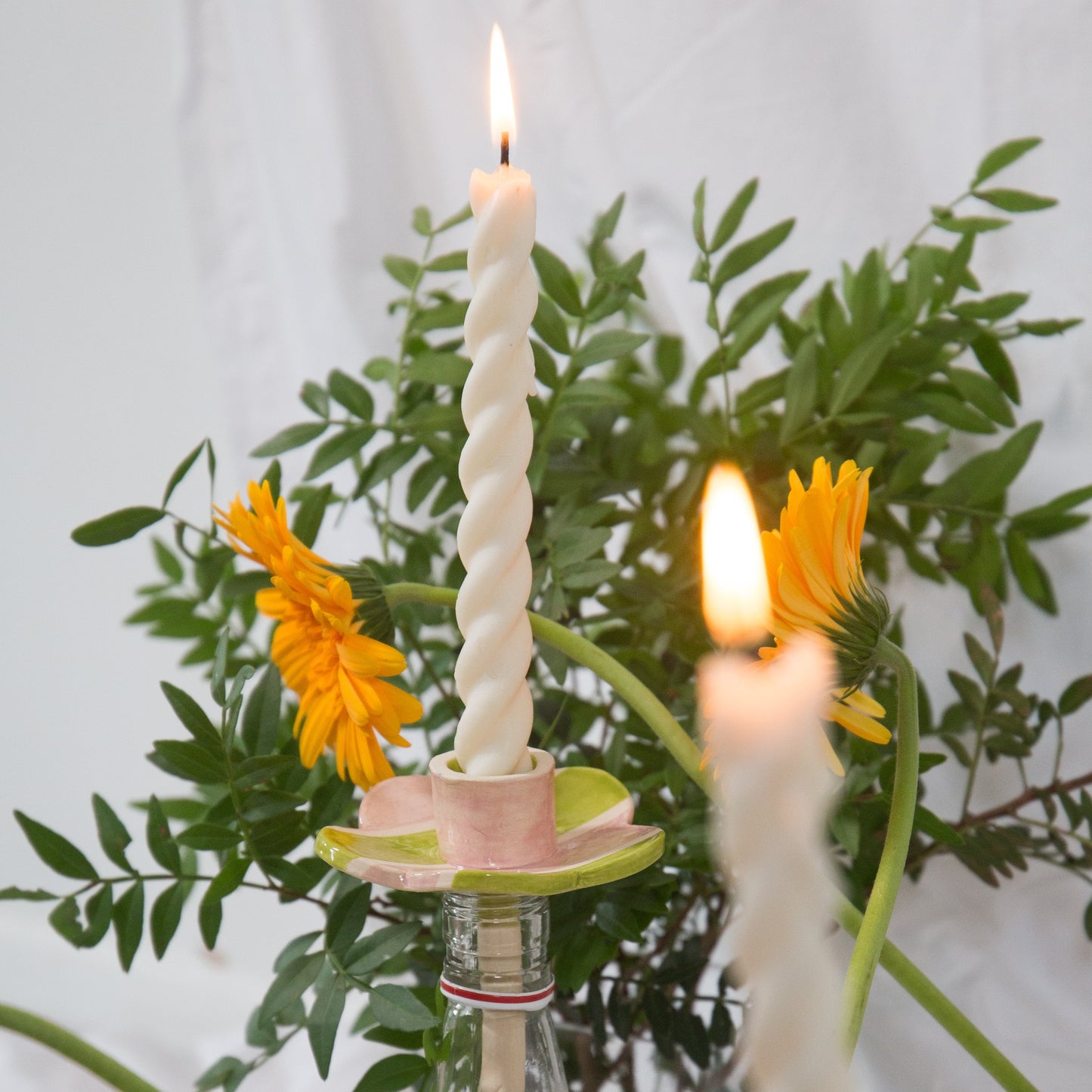 Ruffles & Riot Ceramic Wine Bottle Candle Holder