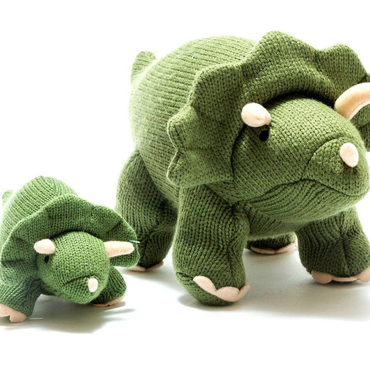 Best Years Knitted Moss Green Triceratops Dinosaur Baby Rattle