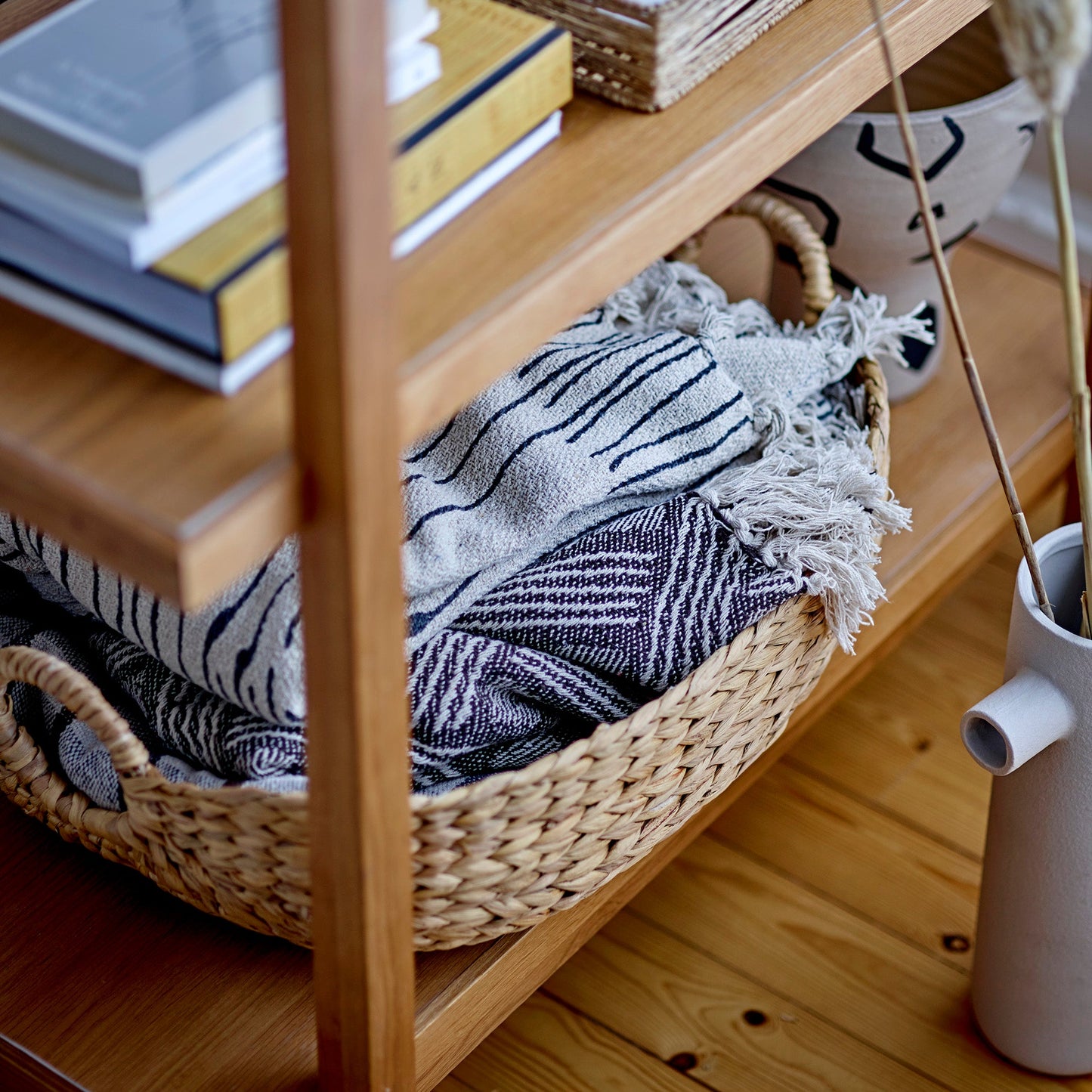 black thin stripe cotton throw