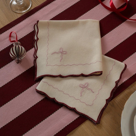 Avery Row Embroidered Bow Napkins, Set of 2 - Dark Green or Burgundy