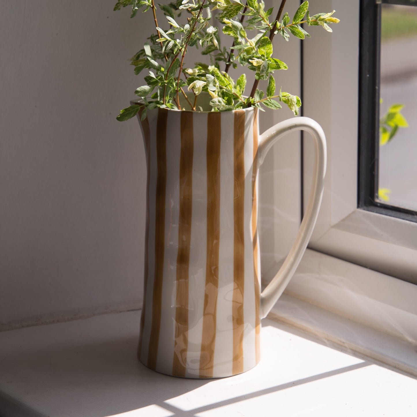 Bloomingville Begonia Striped Jug in Green or Brown