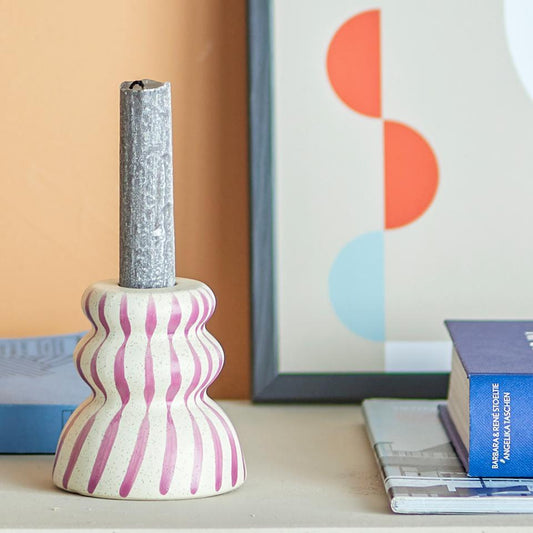 Bloomingville Gabin Striped Candle Holder in Lilac or Green