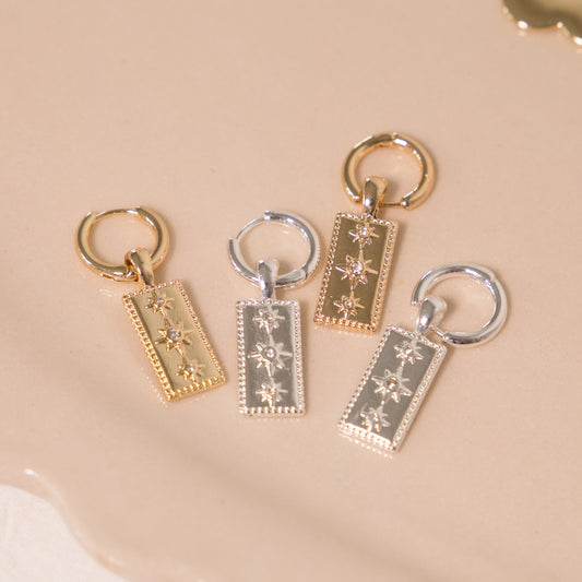 Big Metal London Sirens Charmed Huggie Earrings in Silver or Gold Plated