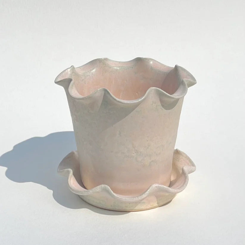 Jess Ellis Frilly Plant Pot & Saucer - Handmade Ceramic