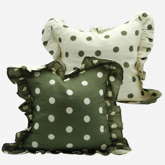 Amuse La Bouche Spotted Ruffle Cushion in Blush Pink