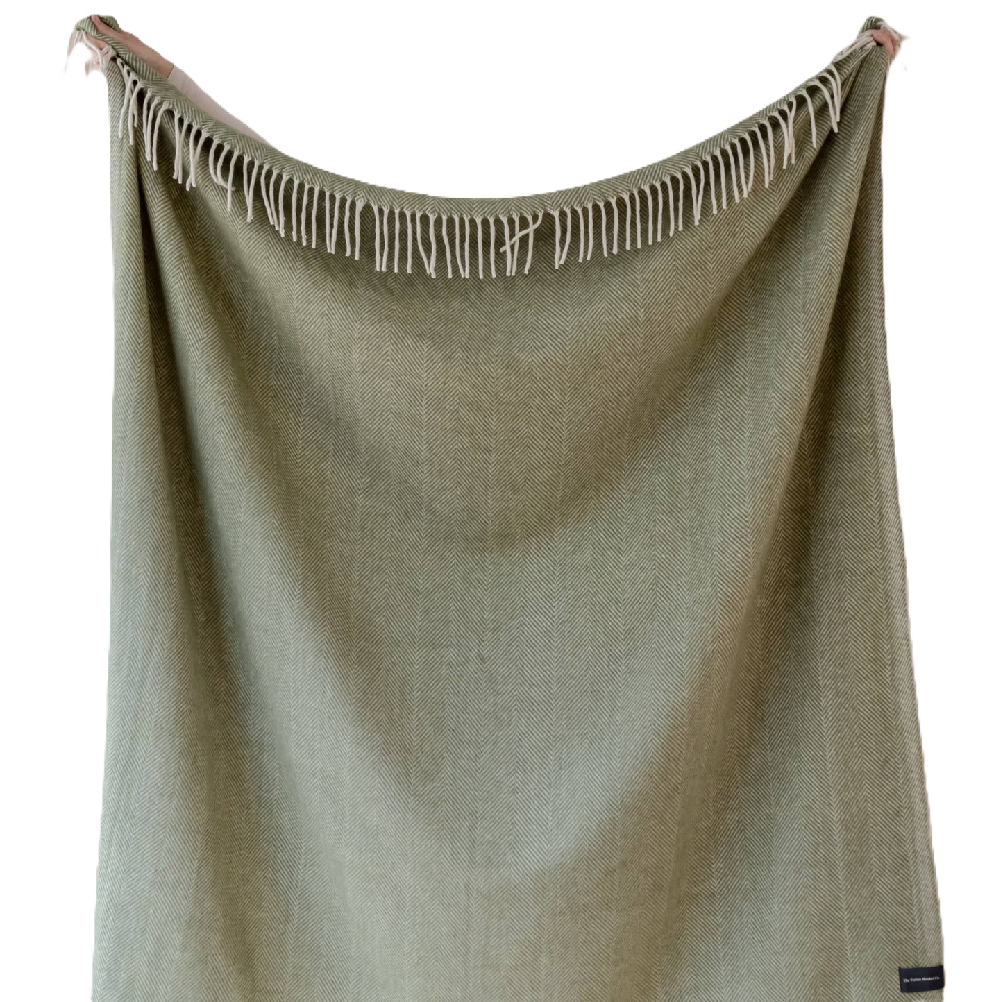 Recycled Wool Blanket in Olive Herringbone