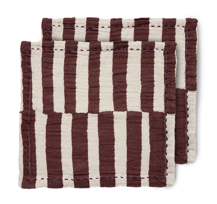 HKLIVING Cotton Napkins in Burgundy or Tangerine Stripe