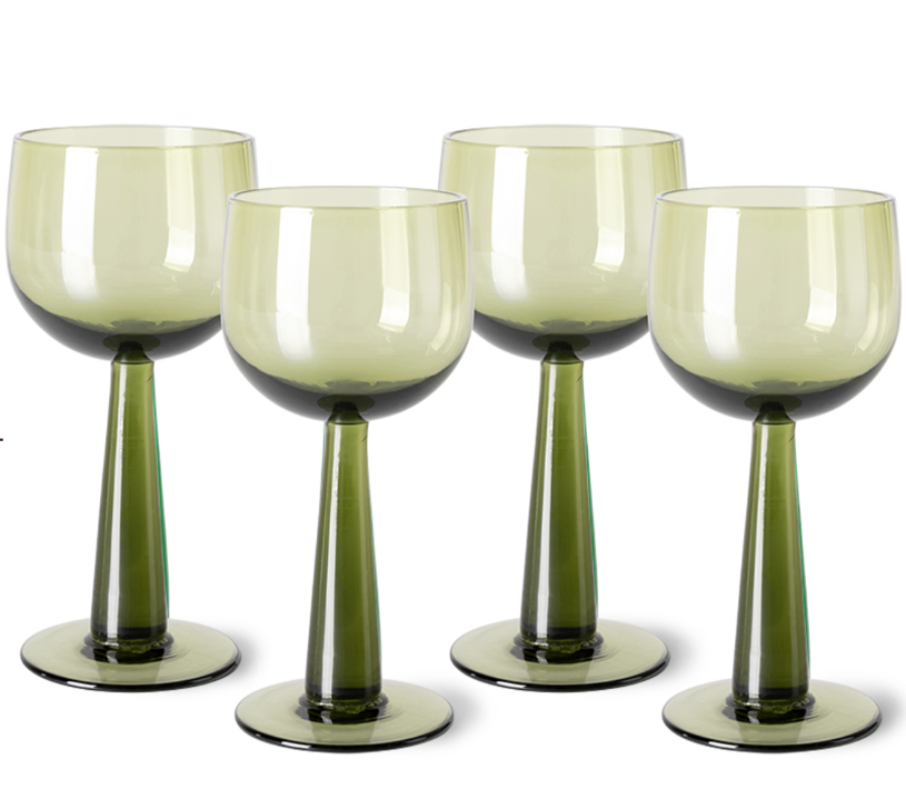 HKLIVING: The Emeralds Tall Wine Glass in Olive Green