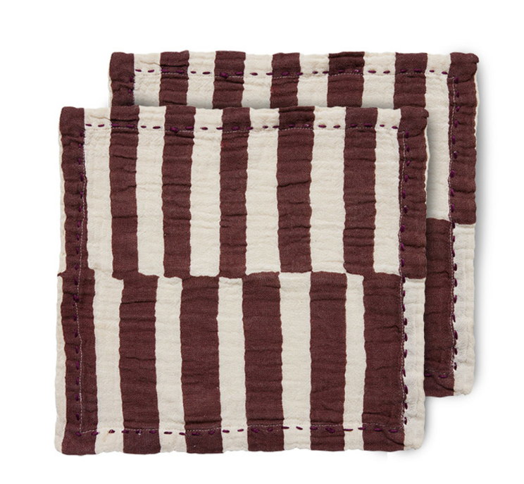HKLIVING Cotton Napkins in Burgundy or Tangerine Stripe