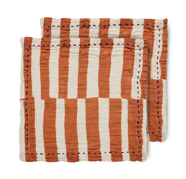 HKLIVING Cotton Napkins in Burgundy or Tangerine Stripe