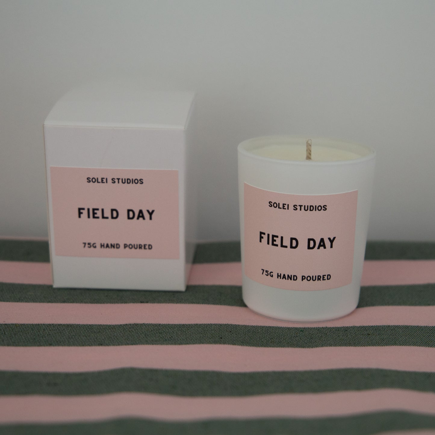 Solei Studios Field Day cut Grass scented candle front packaging display
