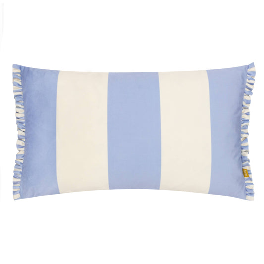 Fern Araya Striped Velvet Cushion Blue & Cream