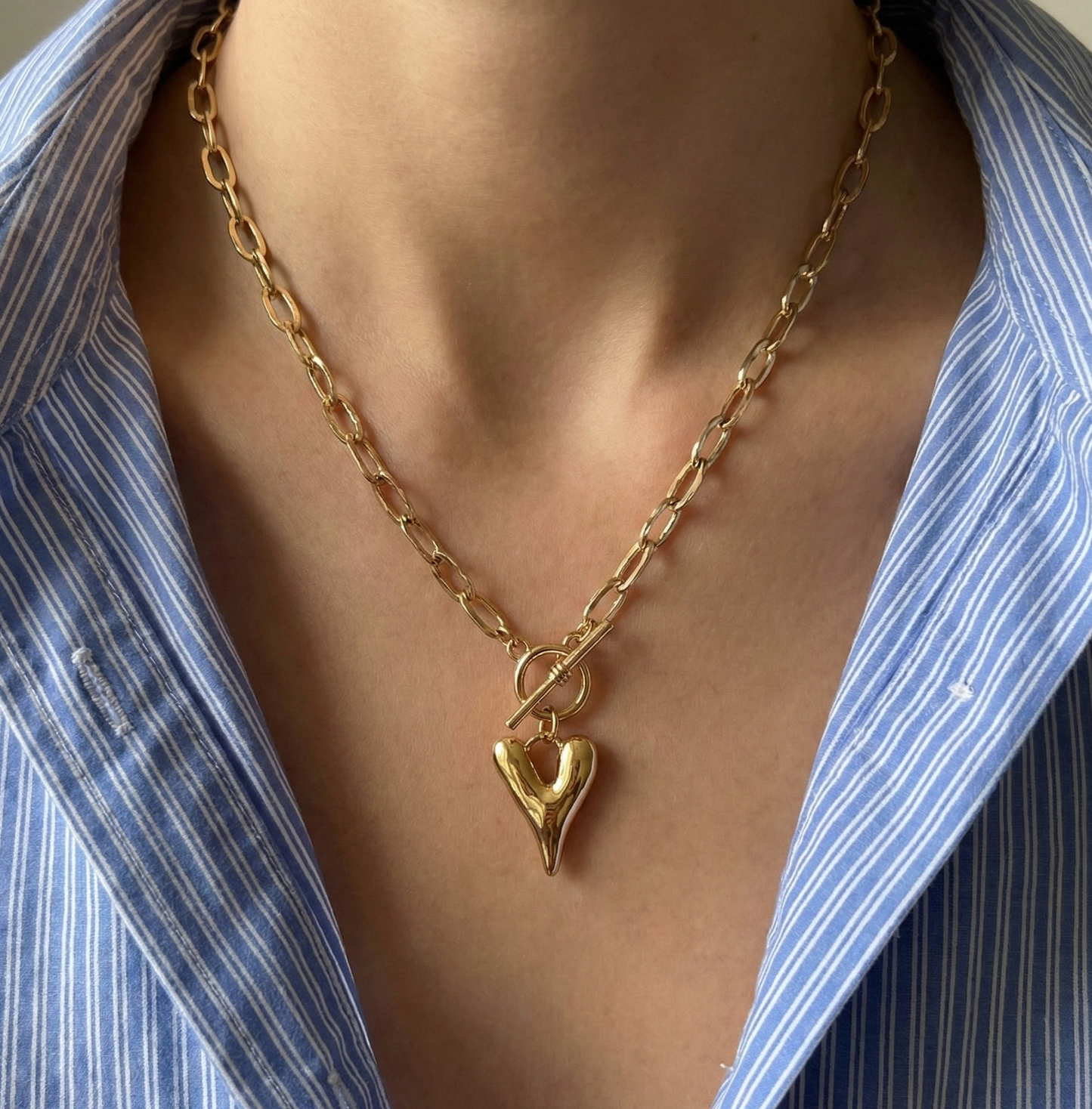 Big Metal London Daria Puff Heart Chain Necklace in Silver or Gold