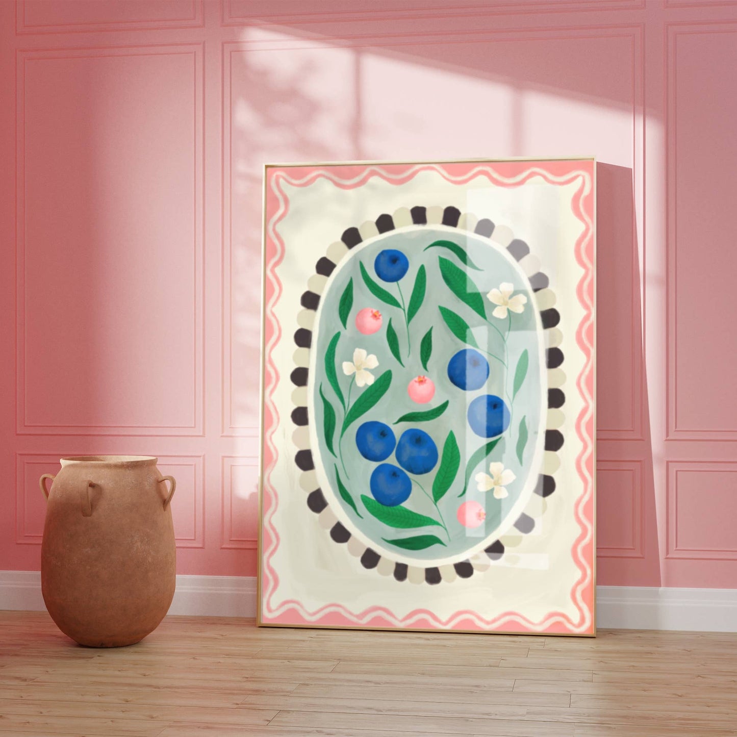 Kate Fox Blueberry Oval Hand Drawn Art Print in A3