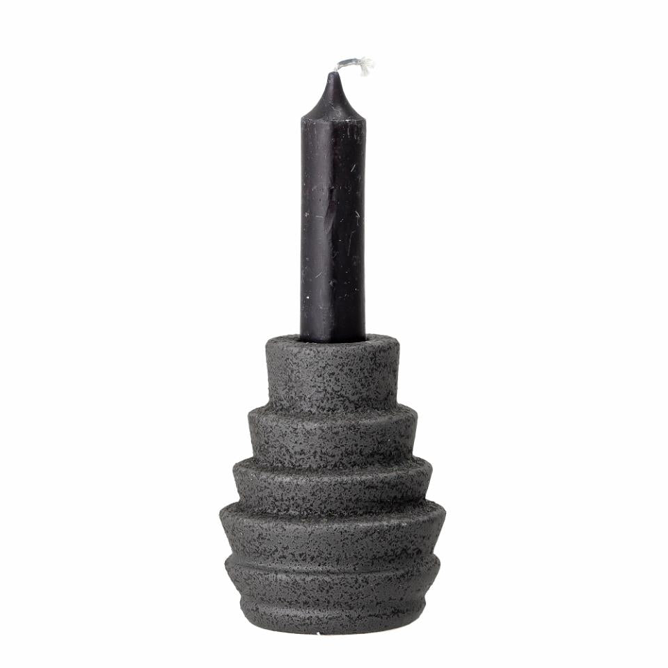 candle-holder-black-stoneware-grooved-step-design