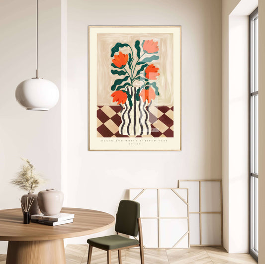 Kate Fox Hand Drawn Vase with Red Flowers Art Print in A3