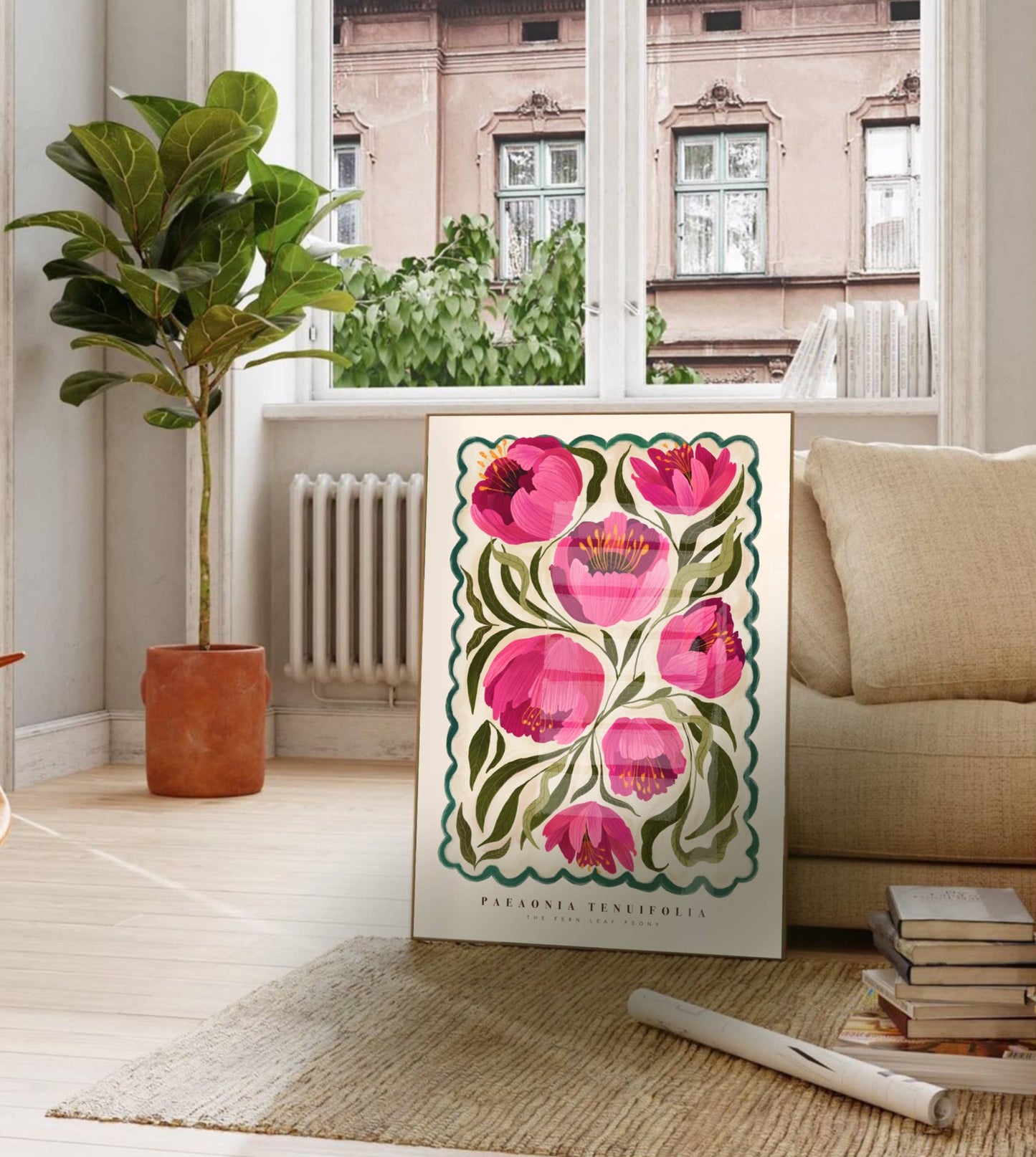 Kate Fox Peony Flower Market Hand Drawn Art Print in A3