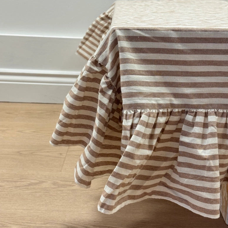 Ellenvale Interiors 100% Cotton Brown Stripe Ruffle Tablecloth