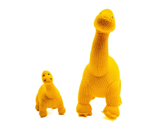 Best Years Knitted Diplodocus Dinosaur Baby Rattle Yellow