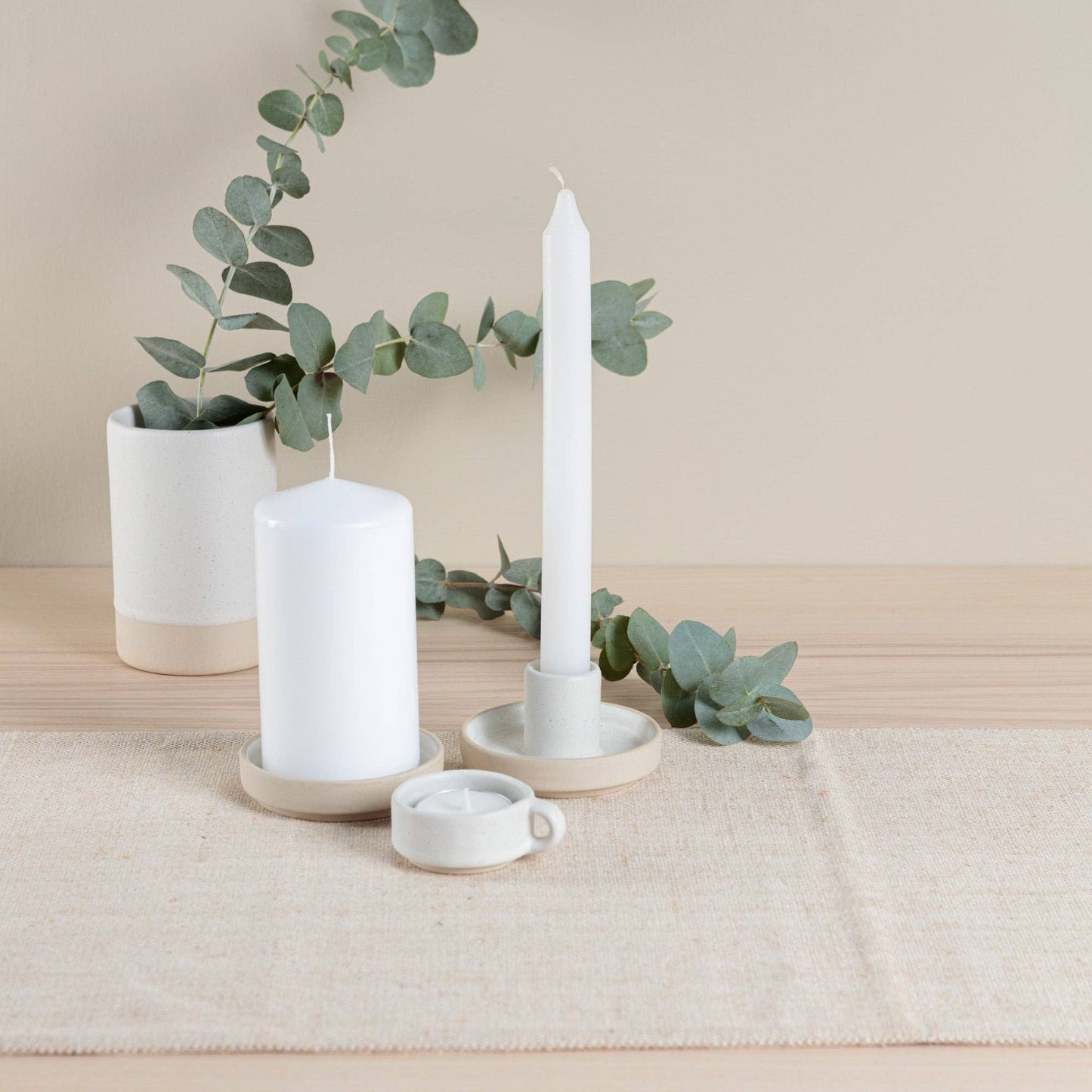 Chickidee Pillar Candle Holder in Oatmeal