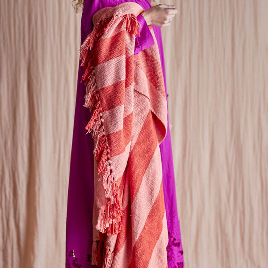 Bloomingville Frello Pink and Red Striped Recycled Cotton Throw