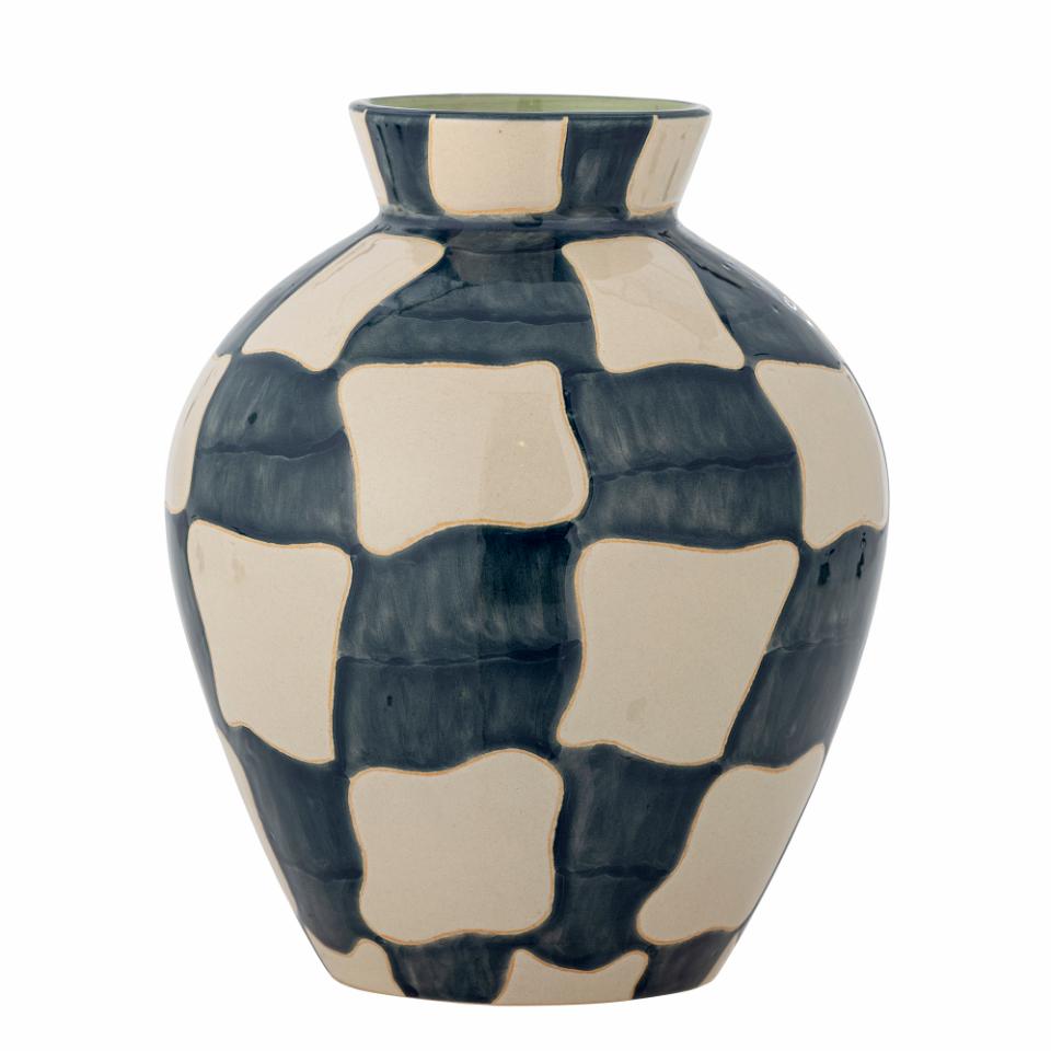 Bloomingville Hand Painted Checkered Vase in Navy Blue