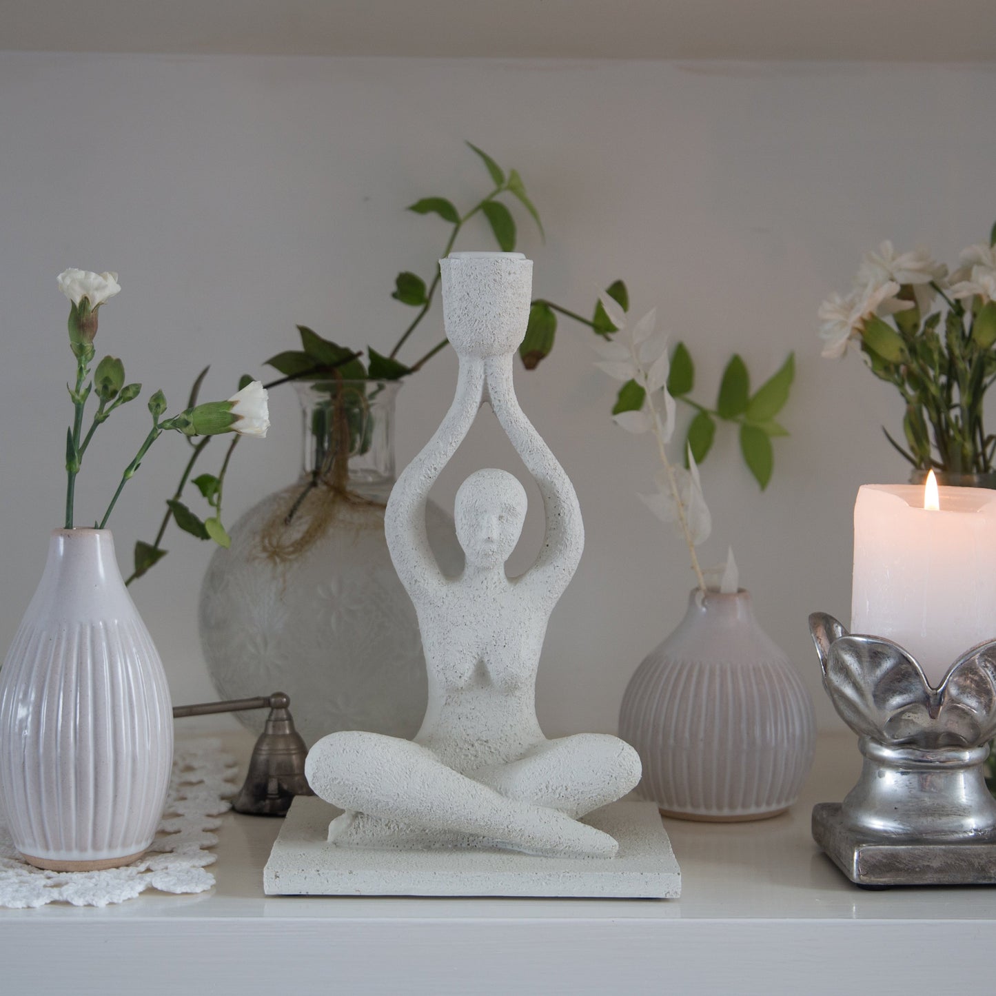 dinner-candle-holder-white-lady-yoga-pose-polyresin