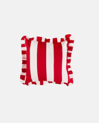 Casa Red Cabana Stripe Ruffled Cushion Cover