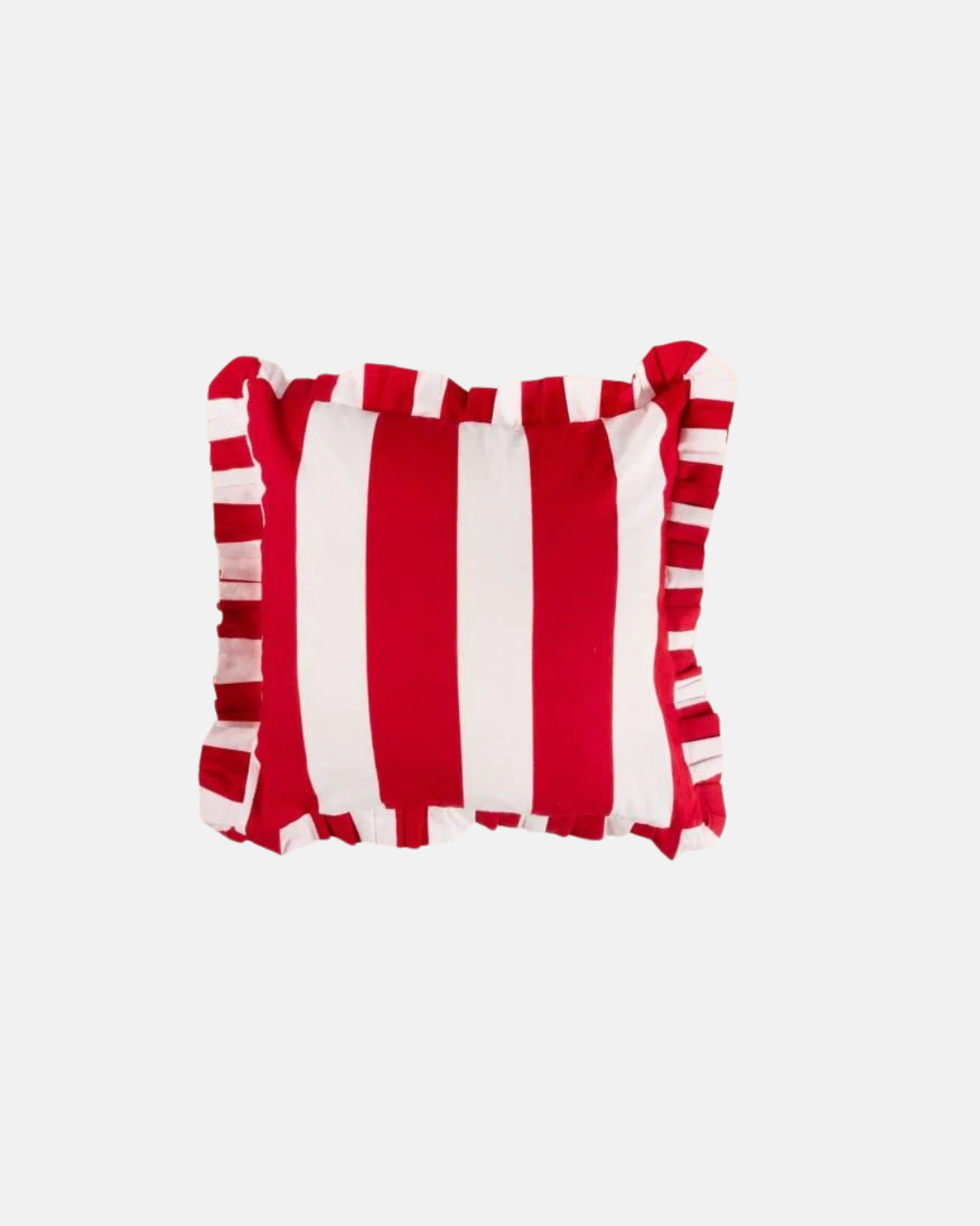 Casa Red Cabana Stripe Ruffled Cushion Cover